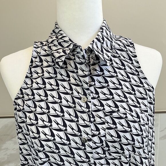 WOMENS Sz 4 P ALFANI Navy DIVING DOVES SLEEVELESS COLLARED BUTTON-UP SHIRT DRESS - Picture 2 of 6